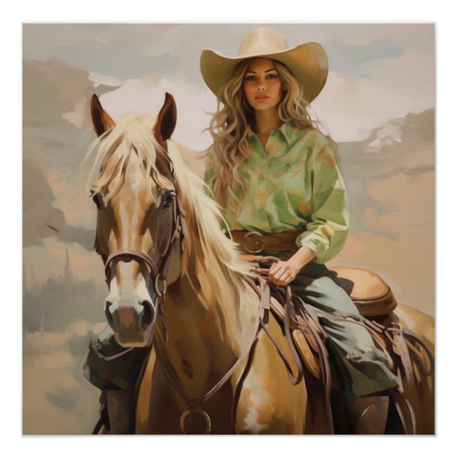Sun-Kissed Saddles: Cowgirl Wall Art Poster (Vorderseite)