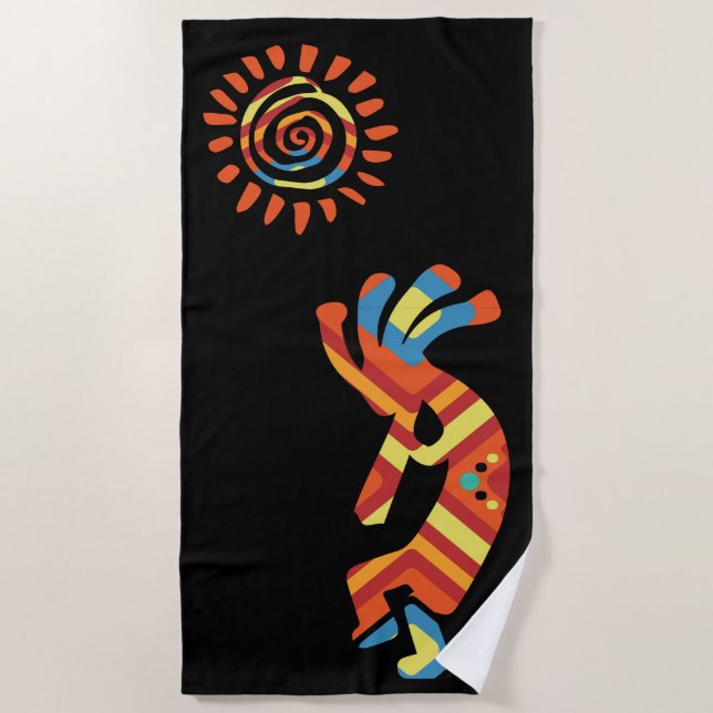 Sun Kokopelli Southwestern Beach Handtuch (Vorderseite)