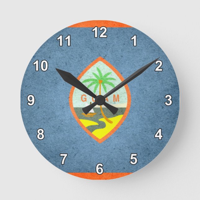 Sun küsste Guam-Flagge Runde Wanduhr (Vorderseite)