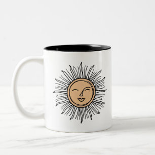 Sun Line Art Pillow   Calm Earthy Ästhetik Zweifarbige Tasse