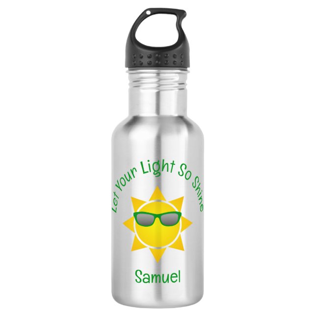 Sun mit grünen Shades Slogan und Name Edelstahlflasche (Vorderseite)