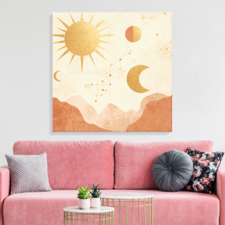 Sun Moon and Stars Wall Art – Celestial Boho Decor Leinwanddruck