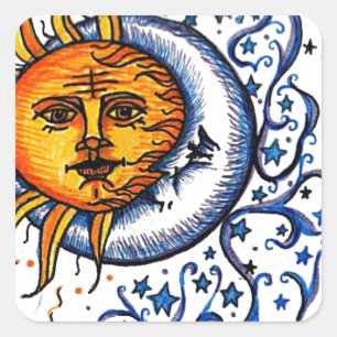 SUN MOON ART DESIGN QUADRATISCHER AUFKLEBER
