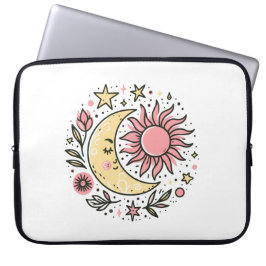 Sun Moon Blumenrosa Gelb Zodiac Astrologisch Laptopschutzhülle