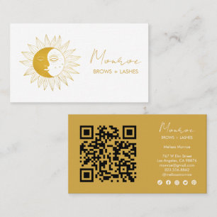 Sun & Moon Boho Golden Elegante QR Soziale Ikonen Visitenkarte
