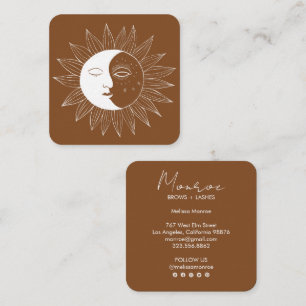Sun & Moon Boho Line Kunst, Dichtung und Musik Quadratische Visitenkarte