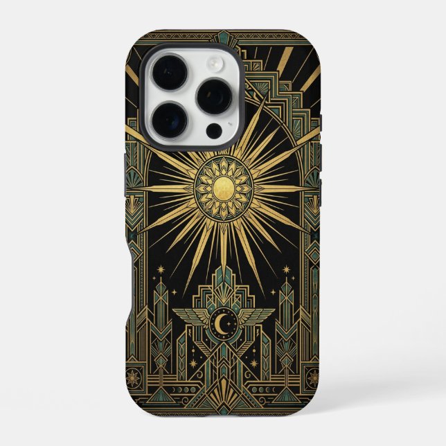 Sun & Moon Deco Wings | Gold iPhone 16 Pro Hülle (Rückseite)