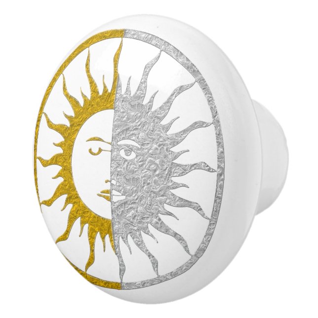 SUN & MOON Gold Silber + Ihr Hintergrund Keramikknauf (Rechts)
