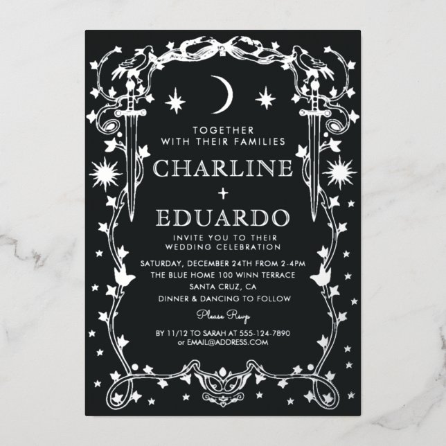 Sun & Moon Golden Ivy Ornament Einladung Hochzeit (Vorderseite)