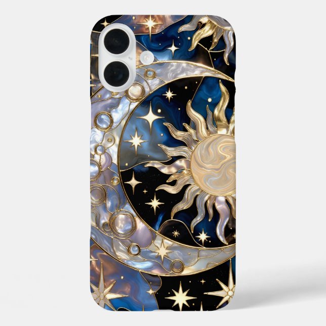 Sun Moon iPhone Hülle Buntglas Himmelskörper Gold (Rückseite)