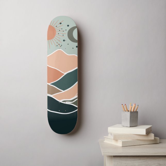 Sun & Moon Mountains Skateboard (Wandkunst)