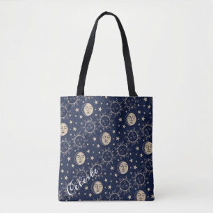 Sun & Moon Retro Magic Navy Blue Vintag Celestial