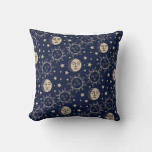 Sun & Moon Retro Magic Navy Blue Vintag Celestial Kissen