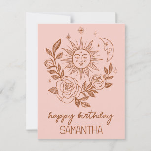 Sun Moon & Rose Boho Magical INDIVIDUELLE NAME BIR Postkarte