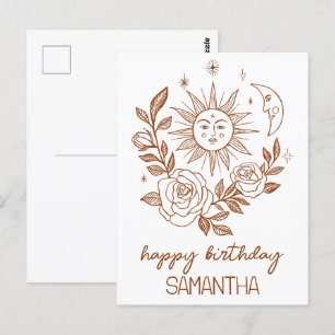 Sun Moon & Rose Boho Magical INDIVIDUELLE NAME BIR Postkarte