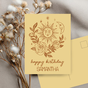 Sun Moon & Rose Boho Magical INDIVIDUELLE NAME BIR Postkarte