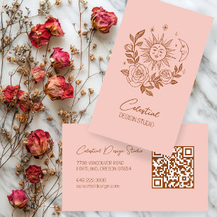 Sun Moon & Rose Magical Boho Botanischer CUSTOM QR Visitenkarte