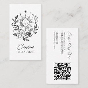 Sun Moon & Rose Magical Boho Botanischer CUSTOM QR Visitenkarte