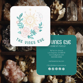 Sun Moon & Rose Magical Boho CUSTOM Social Media Quadratische Visitenkarte