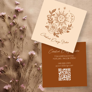 Sun Moon & Rose Magical Boho Earthy CUSTOM QR Quadratische Visitenkarte
