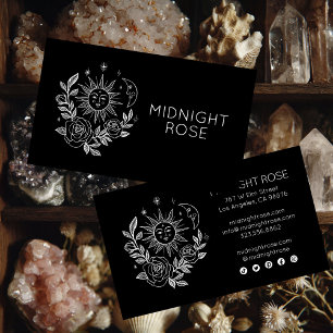 Sun Moon & Rose Magical Boho Schwarz-weiß CUSTOM Visitenkarte
