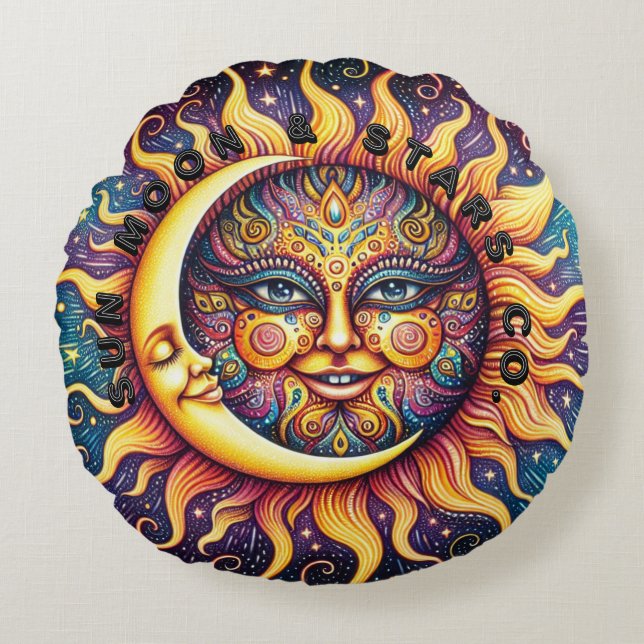 Sun, Moon & Stars Co. Rundes Kissen (Vorderseite)