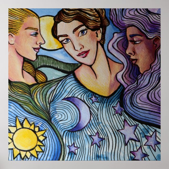 Sun Moon Stars Feminine Kunst Poster (Vorne)