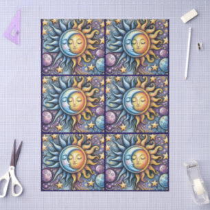 Sun Moon Stars Whimsical Decoupage Seidenpapier