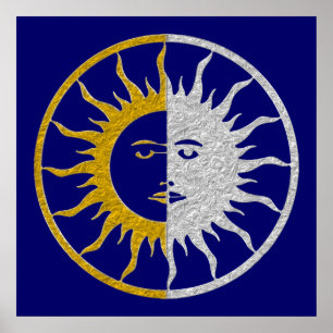 SUN & MOON Symbol - Gold Silber Poster