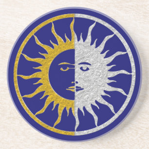 SUN & MOON Symbol - Gold Silber Sandstein Untersetzer