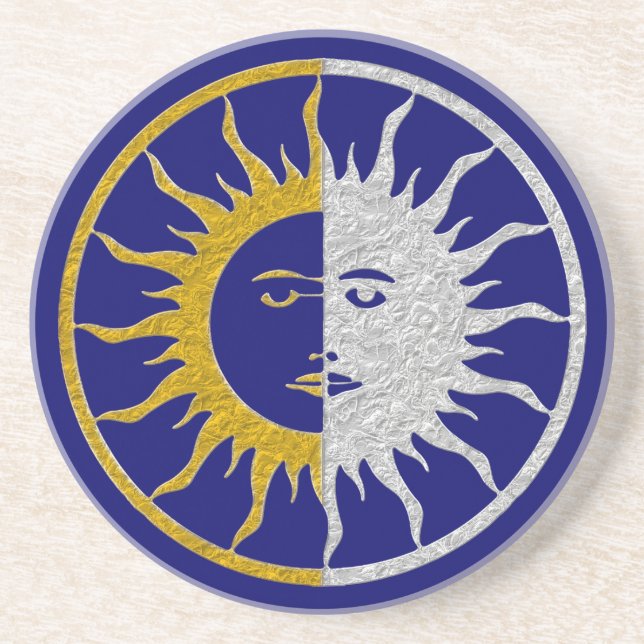 SUN & MOON Symbol - Gold Silber Sandstein Untersetzer (Vorne)