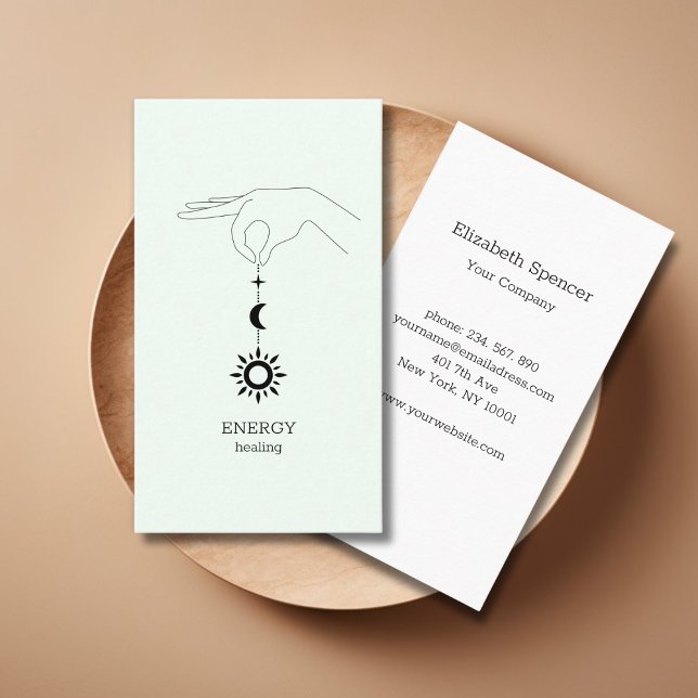 Sun Moon Visitenkarte (Green Sun Moon Illustration Business Card. Modern Whimsical. Perfect for Energy Healer & more.)