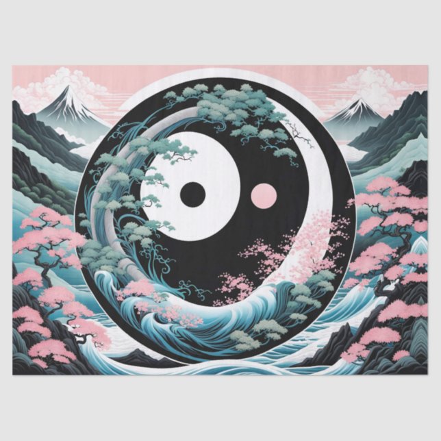 Sun Moon Wave Floral Mountain Pink Sage Aquamarin Seidenpapier (Vorderseite)