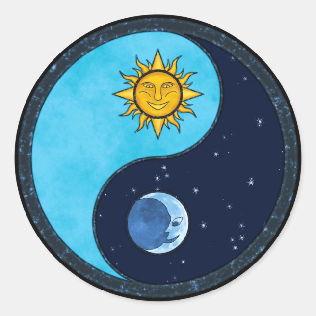 Sun Moon Yin Yang Runder Aufkleber (Vorderseite)