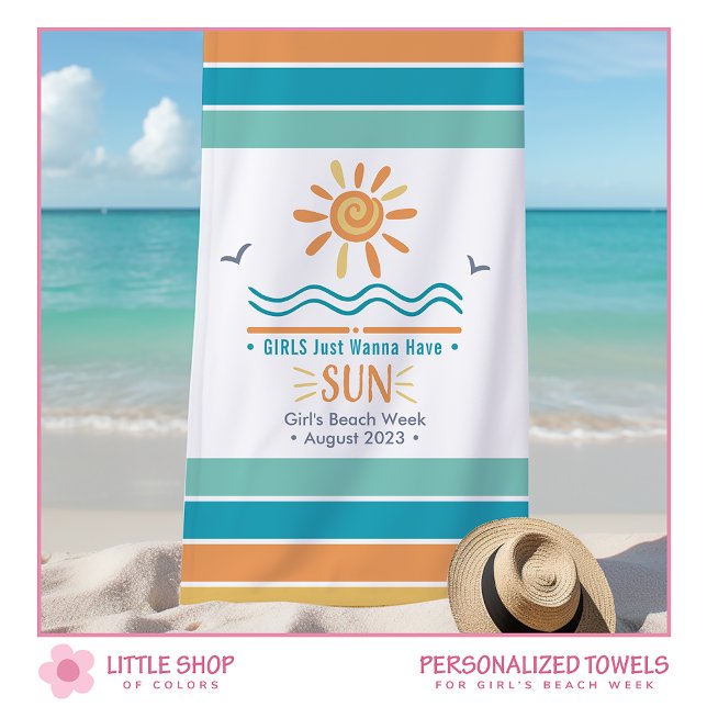 Sun Ocean Waves Girls Week Personalisiert Strandtuch (Von Creator hochgeladen)