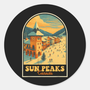 Sun Peaks Kanada Vintage-Design Retro-Ski-Dorf Runder Aufkleber