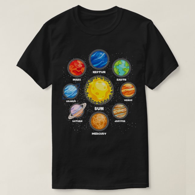 Sun Planets Outer Space Scientists Astronaut Space T-Shirt (Design vorne)