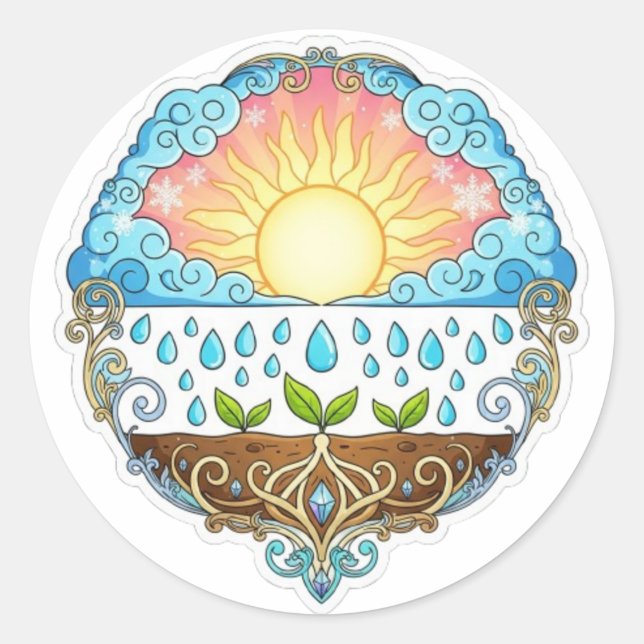 Sun Rain Growth Nature Symbol Illustration design  Runder Aufkleber (Vorderseite)