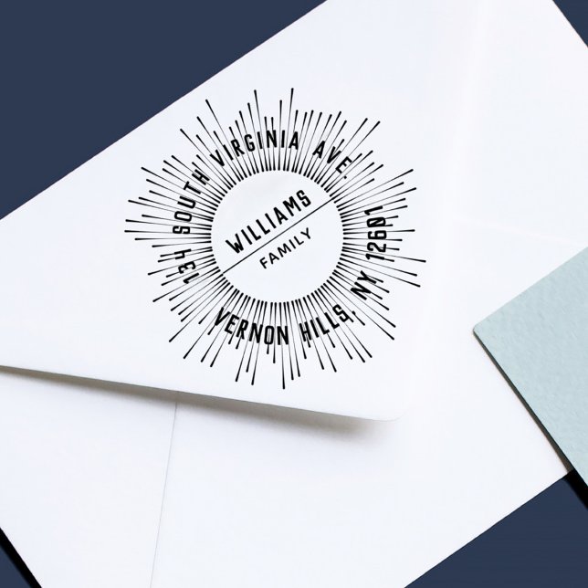 Sun Rays Moderne elegante Rücksendeadresse Gummistempel (Sun Rays Modern Elegant Family Return Address Rubber Stamp)