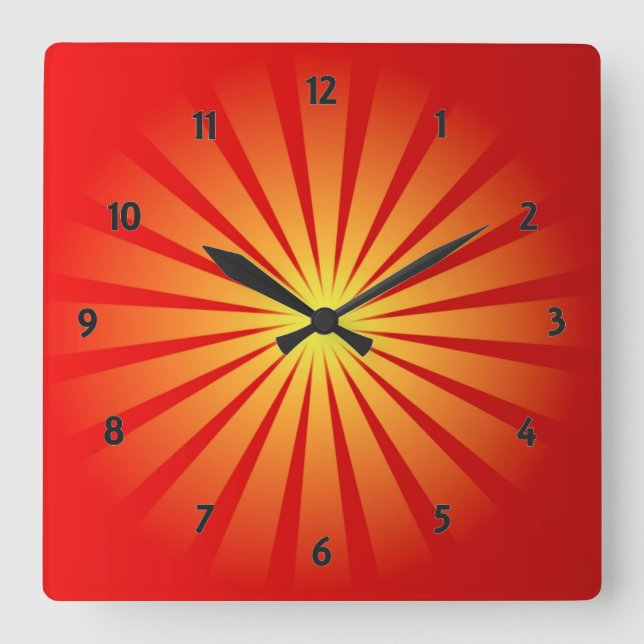 Sun Rays Square Wall Clock Quadratische Wanduhr (Vorderseite)