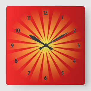Sun Rays Square Wall Clock Quadratische Wanduhr