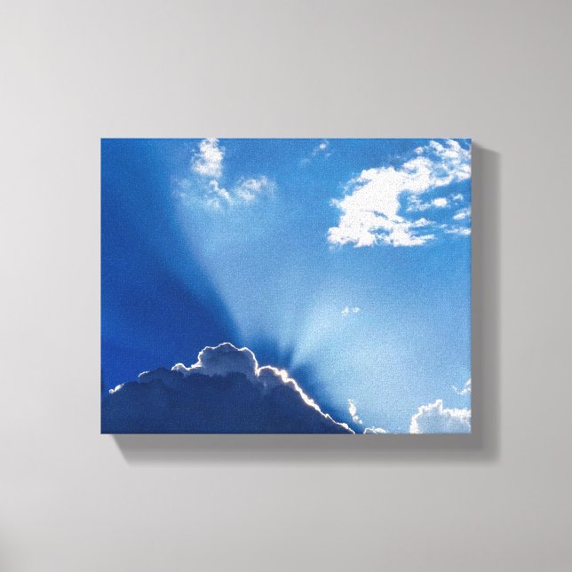 Sun Rays Wall Art Blue Sky Minimalist Clouds Leinwanddruck (Vorderseite)