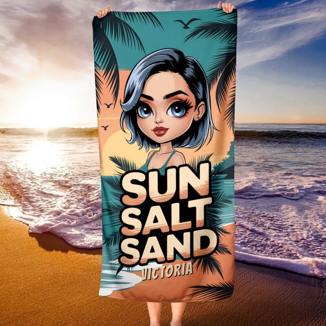 Sun Salt Sand Sommer Vibe Beach Palmen Vögel Strandtuch (Von Creator hochgeladen)