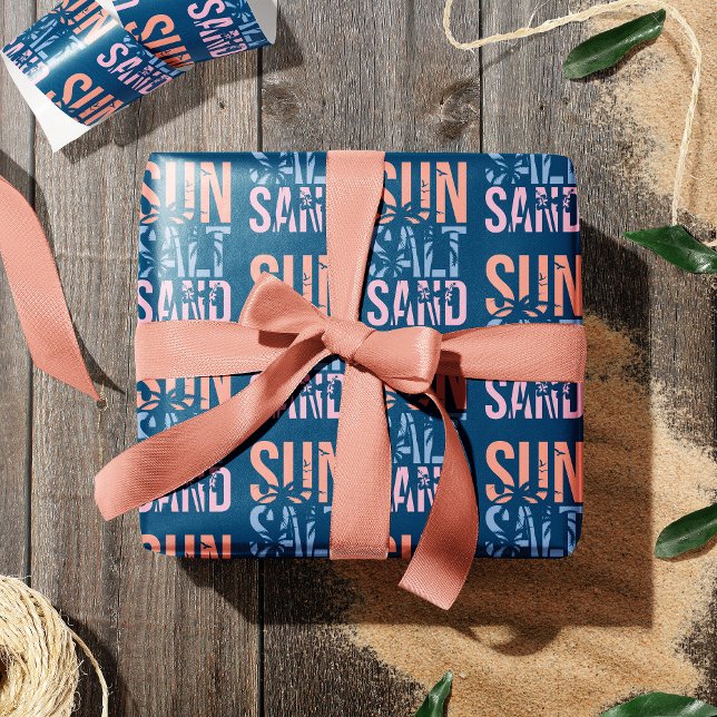 Sun Salt Sand Summer Beach Zitat Blue Geschenkpapier (Von Creator hochgeladen)