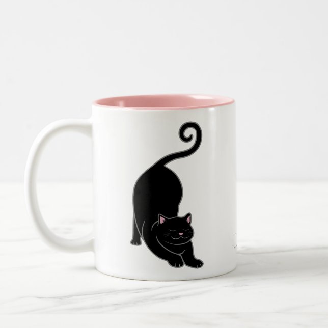 Sun Salutation black kitty cat Yoga Zweifarbige Tasse (Links)