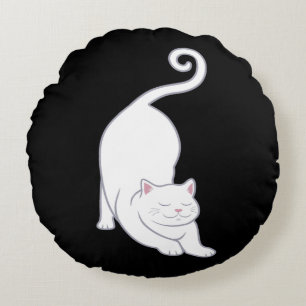 Sun Salutation Downward White Cat Yoga auf Black Rundes Kissen