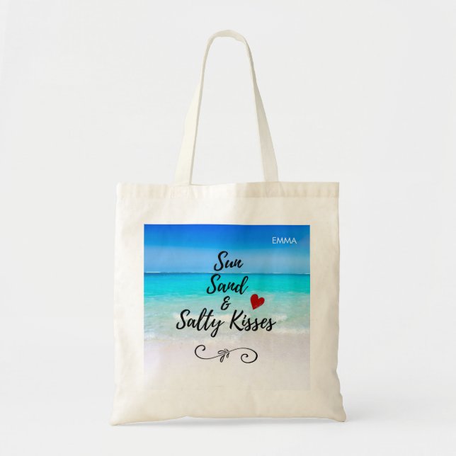 Sun Sand und Salty Kisses Tropical Beach Custom Tragetasche (Vorne)