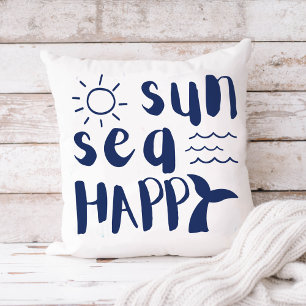 Sun Sea Happy Whale Waves Beach Typografie Kissen