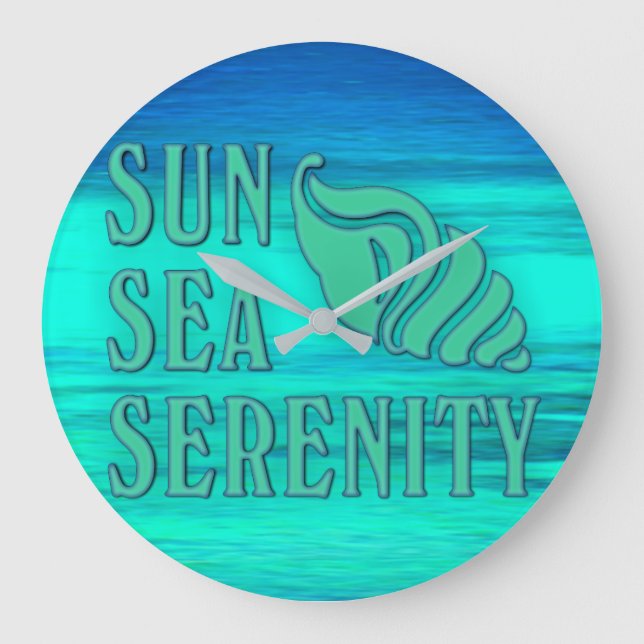Sun Sea Serenity Tropical Seashell Beach Szene Große Wanduhr (Vorderseite)