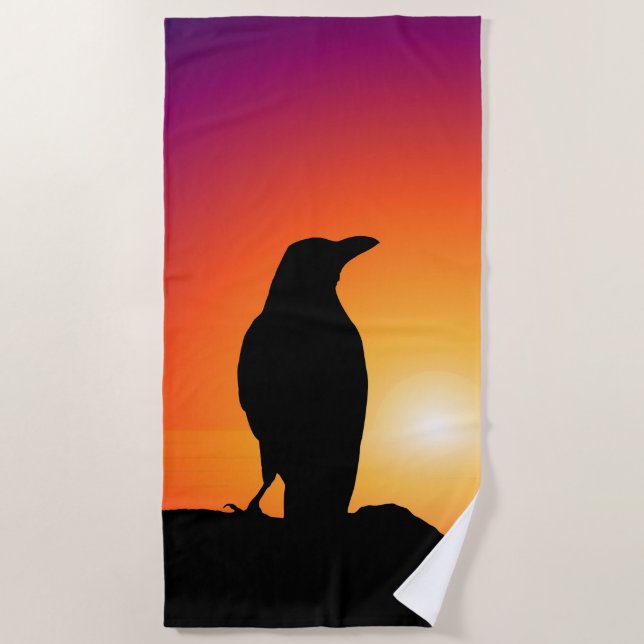Sun Silhouette Black Raven Beach Handtuch (Vorderseite)